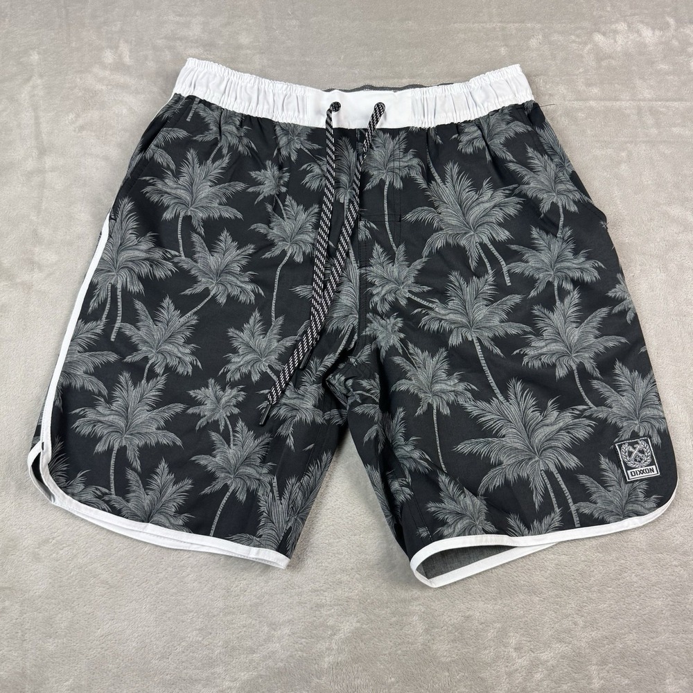 New Dixxon Athletic Shorts Mens Small Black Palm Trees Drawstring Waist Stretch - Picture 2 of 9